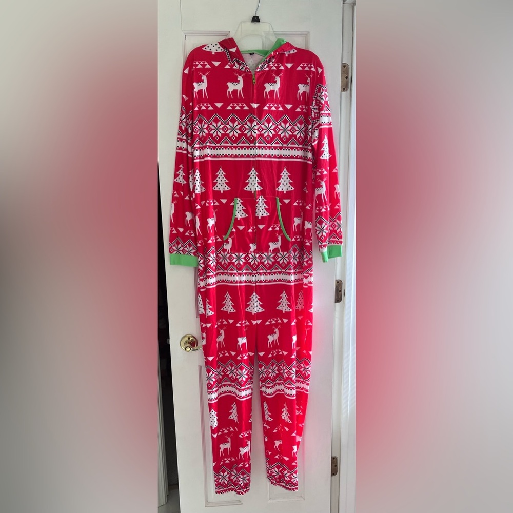 Festive Mens Pajamas with Reindeer and Tree Print